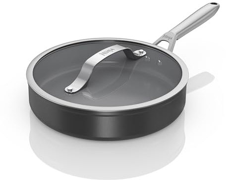 Ninja ZEROSTICK Ceramic Pro 26 cm Sauté Pan with Glass Lid, Scratch Resistant, Made PTFE-Free, All Hob Compatible, Black, CW30126UK