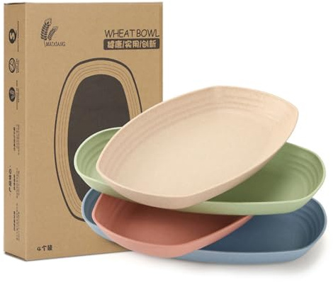 Taasmoog 4Teilig Ovale Speiseteller bruchfest(30cm) - Essteller Plastik Mehrweg, Sicher & Leicht Plate für Esszimmer RV Party Picknick Camping, Mikrowellenfest