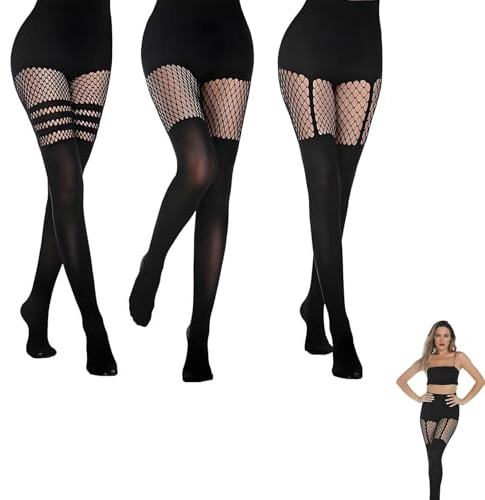 3 Paires Collant Resille Noir, Fishnet Collants Femme Taille Haute Collant Femme Noir Extensibles Bas Sexy En Maille Opaque Pour Femmes Dentelle Collants, Pour Le Quotidien Et Le Cosplay