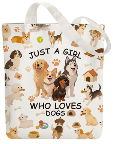 ANATTASOUL Bolsa de Tela Impresa Perros, Tote Bag Tela Mujer,Shopper Algodón 38 * 40cm, Beige Bolsa de Transporte para Mujer, Saco Tote Bag de Lona Regalo