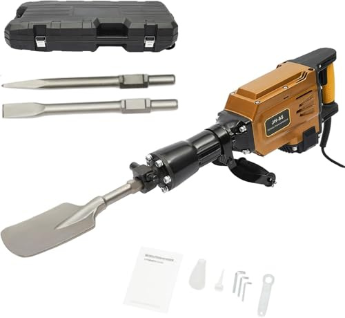 220V 1700W Electric Demolition Hammer Drill, Heavy Duty Hammer Digger with 360° Rotating Handle & 3 Chisels(Flat/Point/Scraper), Jack Hammer Concrete Breaker for trenching, Chipping, Breaking Holes