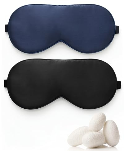 lulir Antifaz para Dormir 2Pcs,Antifaz de Seda,Máscara de Ojos con Correa Elástica Ajustable,Máscara de Sueño,Súper suave,Ideal para Viaje,Avión,Siesta o Descanso(Negro+Azul marino)