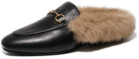 WSFYTAM Ciabatte Piatte da Donna con Mocassini in Pelle di Pelliccia Mules in Velluto Mocassini Caldi Scarpe,Nero,38