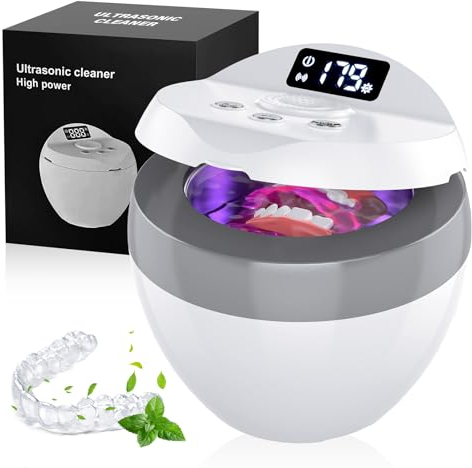 Trueocity Retainer Cleaner, Ultrasonic Cleaner for Denture, Aligner, Mouth Guard, Whitening Trays, 45kHz UV Denture Cleaner for All Dental Appliances, 200ML Portable Aligner Cleaner