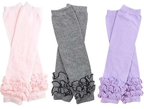juDanzy 3 Pairs of girls baby Leg Warmers for newborn, infant, toddler, child (Newborn, pink, gray, lavender)