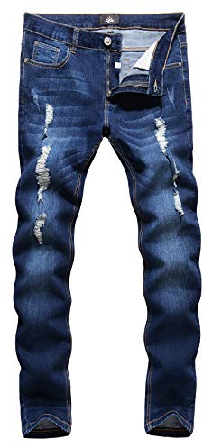 ZLZ Men's Ripped Skinny Distressed Destroyed Slim Fit Stretch Biker Jeans Pants with Holes Blue