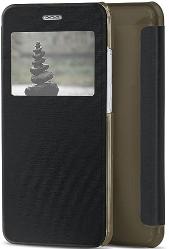 moex Praktische Handyhülle mit Sichtfenster passend für Huawei P10 | Starker Komplettschutz - elegant, besonders dünn und sicher, Schwarz