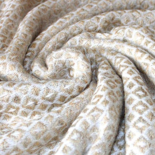 LORENZO CANA Couverture en Laine de 100% Cachemire – Couvre-lit, jeté de canapé ou Plaid - exquise et Douillette en Blanc Beige Noir