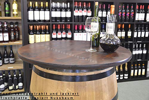 Temesso Tischplatte aus Holz für Weinfass Stehtisch - Nussbaumfarben (D100 cm ohne Bohrung inkl. Schrauben)