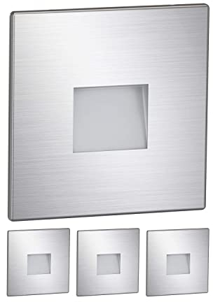 ledscom.de 4 Stück LED Treppenlicht/Wandeinbauleuchte FOW für innen und außen, Downlight, eckig, edelstahl, 85 x 85mm, warmweiß
