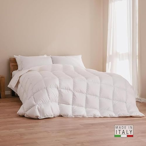 DREAMIN*101 - Piumino Matrimoniale Estivo Ipoallergenico Traspirante, Trapunta Primaverile 100% Piumino d'Oca, Rivestimento in Cotone, Piumone Mezza Stagione 250x220