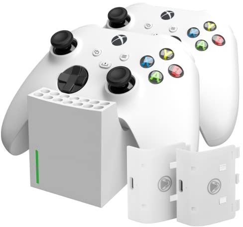 snakebyte Twin:Charge SX - weiß - Schnellladestation für Xbox Series S/X Controller, Ladegerät für 2 Wireless-Gamepads, inkl. 2X 800mAh Akkus, LED-Ladestatusanzeige, Xbox-Design