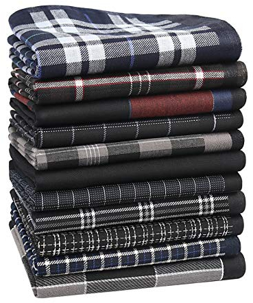 HOULIFE Herren Schwarz Taschentücher aus Reiner 60S Baumwolle 43x43cm 11 Dunkle Farbe Muster für Alltagsgebrauch 11 Stücke