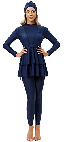 Costumi da bagno musulmani modesti per le donne a maniche lunghe a copertura completa costume da bagno Burkini Top pantaloni cuffia da nuoto 3 pezzi Set costume da bagno arabo islamico con Hijab