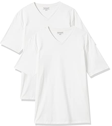 Amazon Essentials Men's T-Shirt Regular-Fit Short-Sleeve V-Neck (Available in Big & Tall), Pack of 2, White, Medium