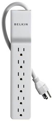 Belkin 6-Outlet Surge Protector Power Strip, UL-Listed w/ 6 AC Outlets & 10ft/3M Cord, ABS, Overload and Overvoltage Protection for Personal Electronics, Small Appliances, & More - 720 Joules