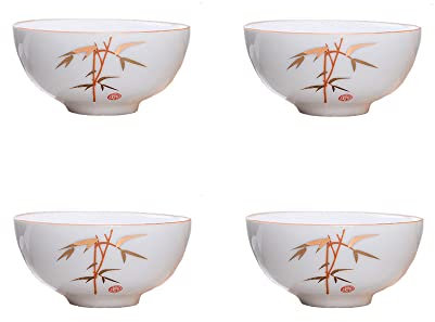 Set di 4 tazze da degustazione del tè cinese, in porcellana bianca, da 56,7 g, per cerimonia del tè Gongfu (bambù)