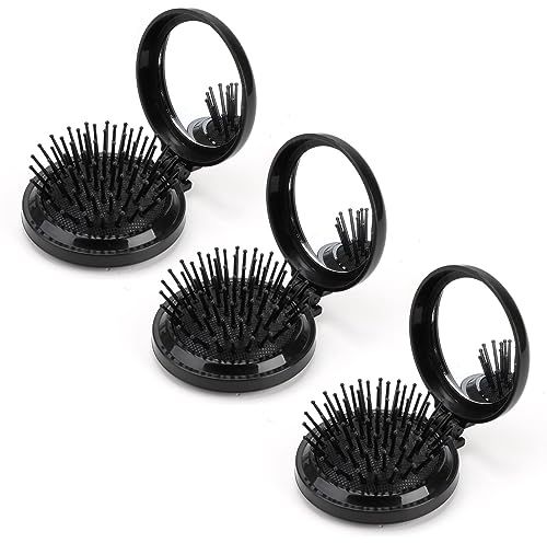 Round Pieghevole Pettine da Viaggio,3 PCS Pettine Pieghevole con Specchio Spazzole per Capelli Pieghevoli Spazzole a Specchio da Viaggio per Capelli Donne e Ragazze