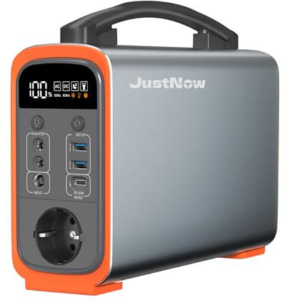 JustNow Station électrique Portable 240 W/240 Wh Batterie LiFePo4, Générateur Solaire avec sortie AC/DC/USB/PD 60 W, Générateur Mobile pour camping, extérieur, urgence, réserve
