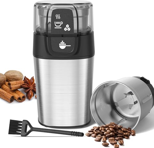 OMISOON Macina Caffe' Elettrico 200W, Macinacaffè Elettrico con Contenitori Rimovibili in acciaio inossidabile, 70g Capacità, per Chicchi di Caffè, Spezie, Cereali, Pepe, Noci
