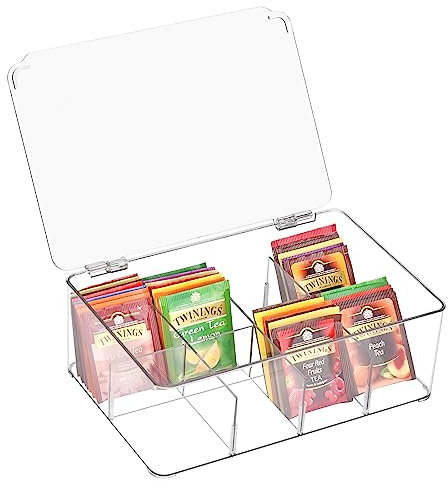 Zoutpy Teebox Mit 8 Fächern - Transparente Kunststoff Teebeutel Aufbewahrung, Küche Organizer für Tee, Zucker, Kaffeepads
