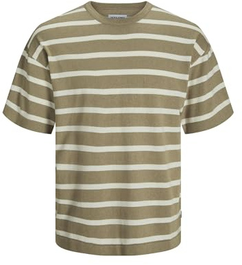 JACK&JONES JJEEMIL Knit Tee SS SN, Coriander/ränder: w. Cloud Dancer, M