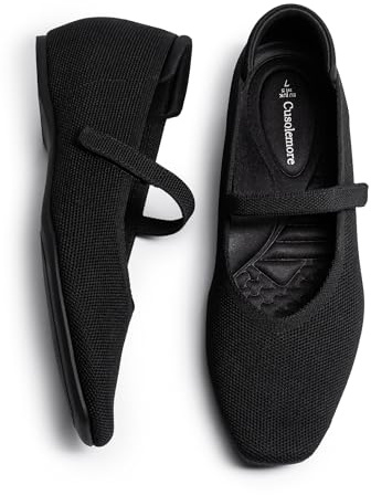 Cusolemore Women's Mary Jane Flat Shoes with Arch Support and Concealed Low Wedge Heel, Black Flats for Women, Square Toe Ballet Flats, Mary Jane Flats, Comfortable Knit Dress Shoe Size 8