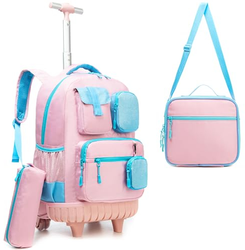 HTgroce Schulranzen Trolley Mädchen Kinder Schulranzen Mit Rollen Trolley Schulranzen Rucksack Schulrucksack Trolley Schultrolley Reisetasche mit Rollen