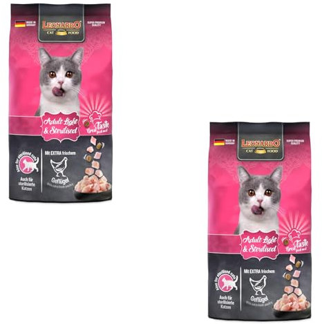 Leonardo Adult Light & Sterilised | Doppelpack | 2 x 300 g | Trockenfutter für ausgewachsene sterilisierte Katzen | Mit Geflügel | Reduzierter Energiegehalt & hoher Eiweißgehalt