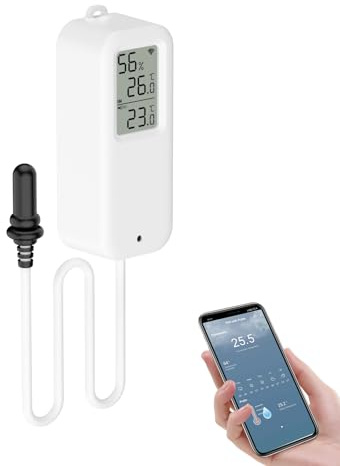 Chatthen Aquarium Thermometer, Smart Fish Tank Thermometer App Monitor, Free Data Export ℉/℃, WiFi Hygrometer for Babyroom, Greenhouse, Fish Tank, Refrigerator, White 1 Pack with Screen