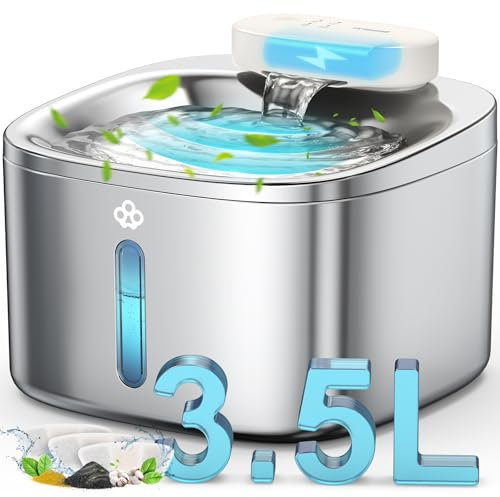 oneisall Wireless Cat Water Fountain for Drinking,3.5L Stainless Steel Cat Fountain Dishwasher Safe,Quiet 5000mAh Cordless Battery Operated Pet Water Fountain,Pet Drinking Fountain with Motion Sensor