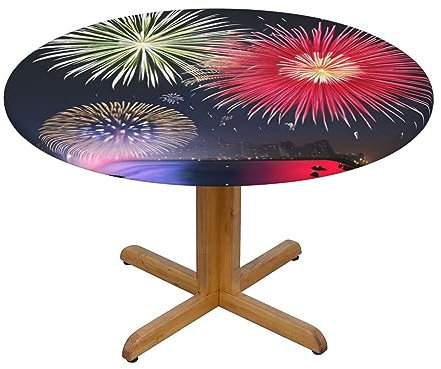 WZYWHJ Splendida tovaglia rotonda con motivo fuochi d'artificio, impermeabile, resistente alle pieghe, per tavolo da pranzo
