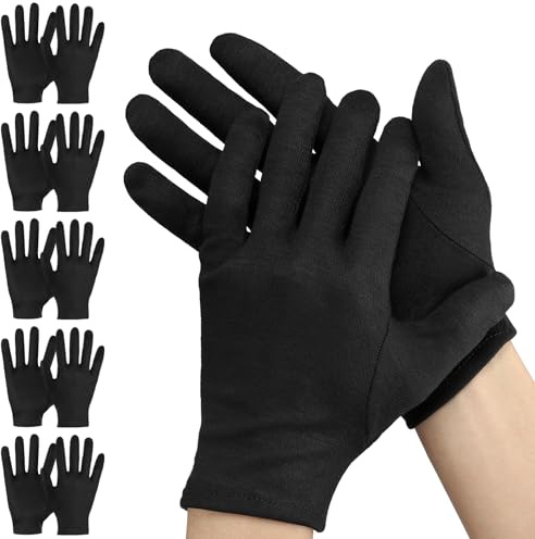 Einfa Guantes de Algodón Negro – 5 Pares (10 Unidades) Work Gloves S 20cm – Pequeños Guantes de Tela de Algodón de Trabajo – Negro Cotton Gloves para Domésticos Jardinería