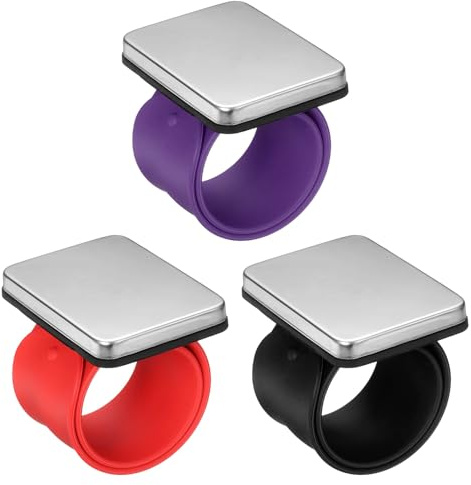 sourcing map 3pcs Magnetic Wrist Sewing Portable Arm Pin Cushion with Wristband Wrist Sewing Pincushion Silicone Strap Bracelet for Sewing Quilting Hair Clips, Pink/Red/Purple