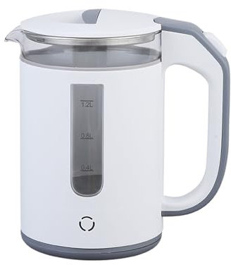 Electric Kettle Stainless Steel & Borosilicate Glass Water Kettles - 1.2L 1000W Water Boiler and Heater for Coffee or Tea, Auto Shut Off, BPA Free, Boil Dry Protection (White)
