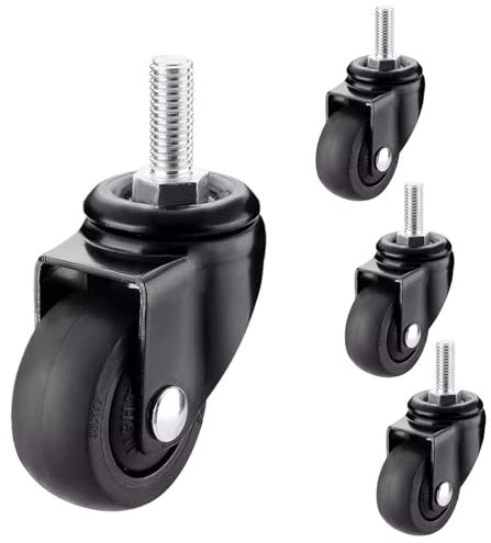 4 Pack Black Threaded Stem Caster Wheel,1/1.25 Inch Swivel Castors Wheels,360° Quiet Rotation Wheel,Metric Size M6x15/M8x15mm,TPE Rubber Replacement Casters,for Furniture,Outdoor Grill (1.25in M6x15)