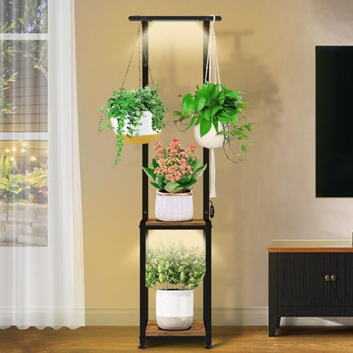 Hängender Pflanzenständer mit Wachstumslicht, 165cm blumenständer Metall Holz Pflanzenregal Blumenregal Pflanzenregal Indoor for Houseplants, Blumentreppe für Indoor Garten Balkon