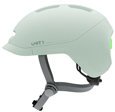 UNIT1 SPARKY Junior Smart Helmet - Verde menta | Adjustable Fit, Luci personalizzate e ID di sicurezza | CPSC e EN Certified | Lightweight, Safety ID | Ages 3-10 | Dimensioni 19-20 pollici | Durata