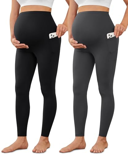VALANDY Creamlush High Waist Over Bump Maternity Leggings with Pockets | Buttery-soft stretch fabric with gentle belly support and side pockets for prenatal yoga, walking and everyday wear
