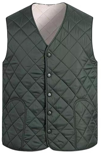 HUIANGLIYG Giubbotto Uomo Senza Maniche,Gilet Invernale In Pile Caldo Da Uomo, Senza Maniche, Casual, Con Scollo A V, Bottoni, Leggero, Trapuntato A Rombi, Imbottito, Con Tasche, Verde L