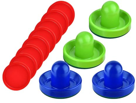BDJXOZYH 4 Air Hockey Pushers och 8 Pucks 6,3 cm puckar för familjespelbord fest blå och grön, 96 x 60 mm