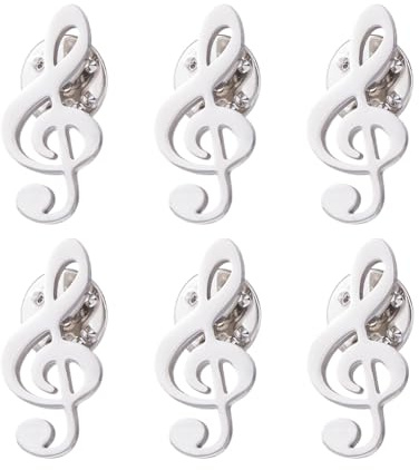 SUPERFINDINGS 6 pines de nota musical plateado/dorado elegante broche de acero inoxidable 304 alfileres de solapa para amantes de la música broche para fiesta de música sombrero traje corbata bufandas