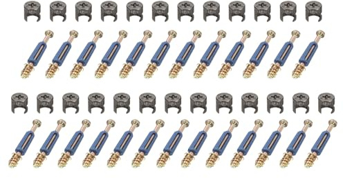 QUARKZMAN Juego de 25 tornillos de leva de 12 x 11,5 mm con herraje de conexión para muebles M6 x 40 mm, pernos de leva de rueda plana y pasadores para unir armarios de mesa, color azul.