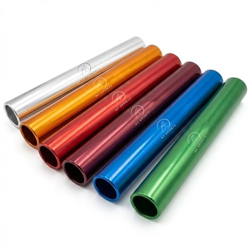 AI SPORTS Athletics Relay Batons Set of 6 – Lightweight Aluminium Sprint Passover Batons – 360° Track & Field Running Relay Batons for Training & Competition