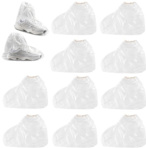 10 Pairs Waterproof Shoe Covers Disposable, Plastic Shoe Covers Overshoes for Rain Protection, Non Slip Shoe Protector Covers for Home Cleaning and Outdoor Work, Thickened Shoe Covers Transparent