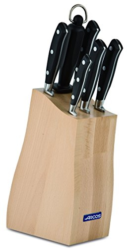 ARCOS Coltelli Forgiati in Acciaio Inossidabile Nitrum – Set di 6 Pezzi, Multiuso per Tagliare Carne e Verdure – Manico Ergonomico in Poliossimetilene POM, Serie Riviera, Colore Nero