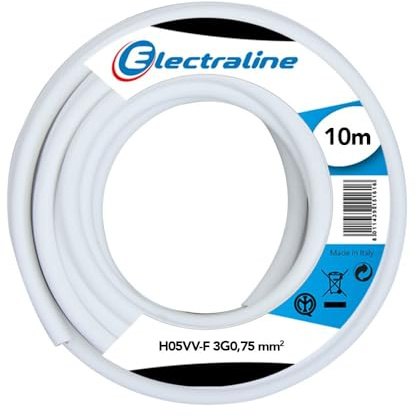 Electraline 11661 Cavo per Prolunghe H05VV-F, Sezione 3G0.75 mm, 10 mt, Bianco