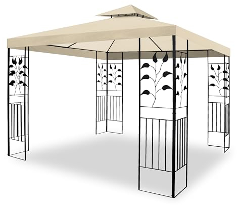 WASSERDICHTER Pavillon TOSKANA 3x3m Metall inkl. Dach Festzelt wasserfest Partyzelt (Beige)