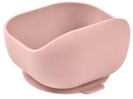 Béaba - Silicone Bowl with Suction Cups - Baby and Children - Food and Weaning - Non-slip - Sticks perfectly to the table and the high chair Tray - Microwave safe - Pink