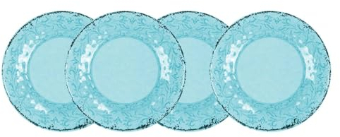 Gimex Set of 4 Deep Plates Stone Line Sand Azure or Opal Camping Tableware with Non-Slip Non-Slip Melamine (Opal)